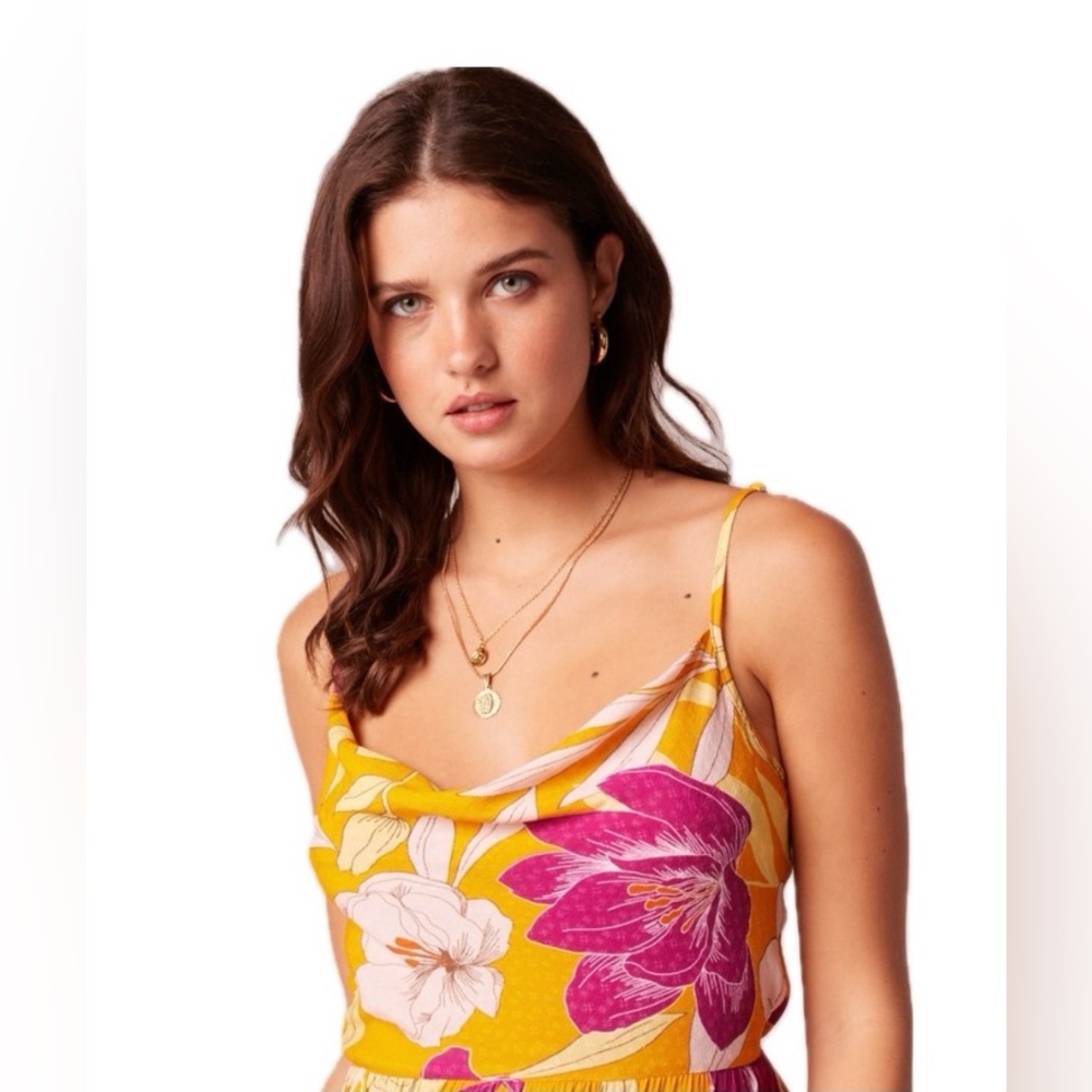 Band of the Free Lovescape Gold Floral Cowl Neck Maxi Dress, NWT size XS - Picture 2 of 6